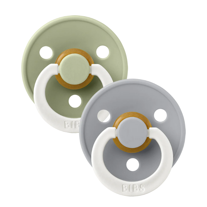 BIBS Natural Rubber Round Pacifier | 2 Pack Mixed Colors (Size 2) 6-18m|
